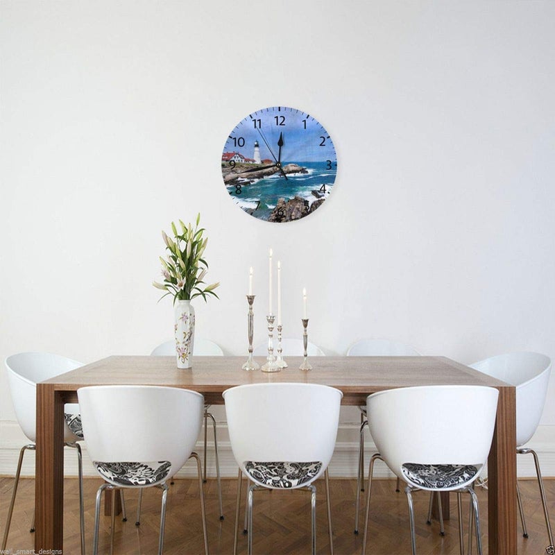 Mount Hour Home Decor Lighthouse Round Wall Clock Acrylic Silent Non Ticking Decorative Clocks for Living Room Kitchen - Image 3